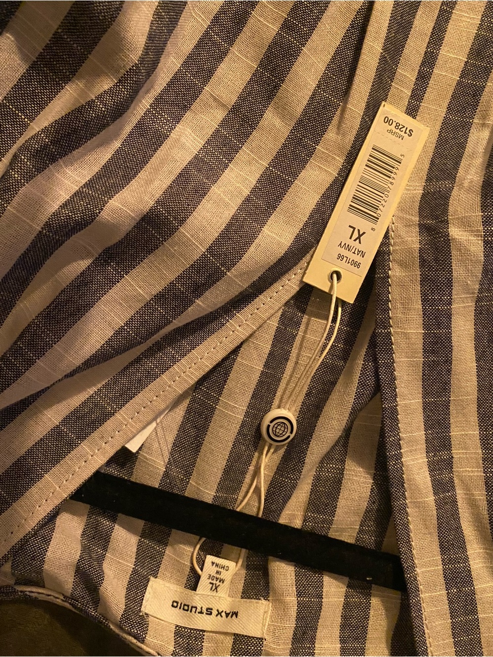 Striped V-Neck Tie-Waist Midi Dress in Grey and White - Picture 4 of 5